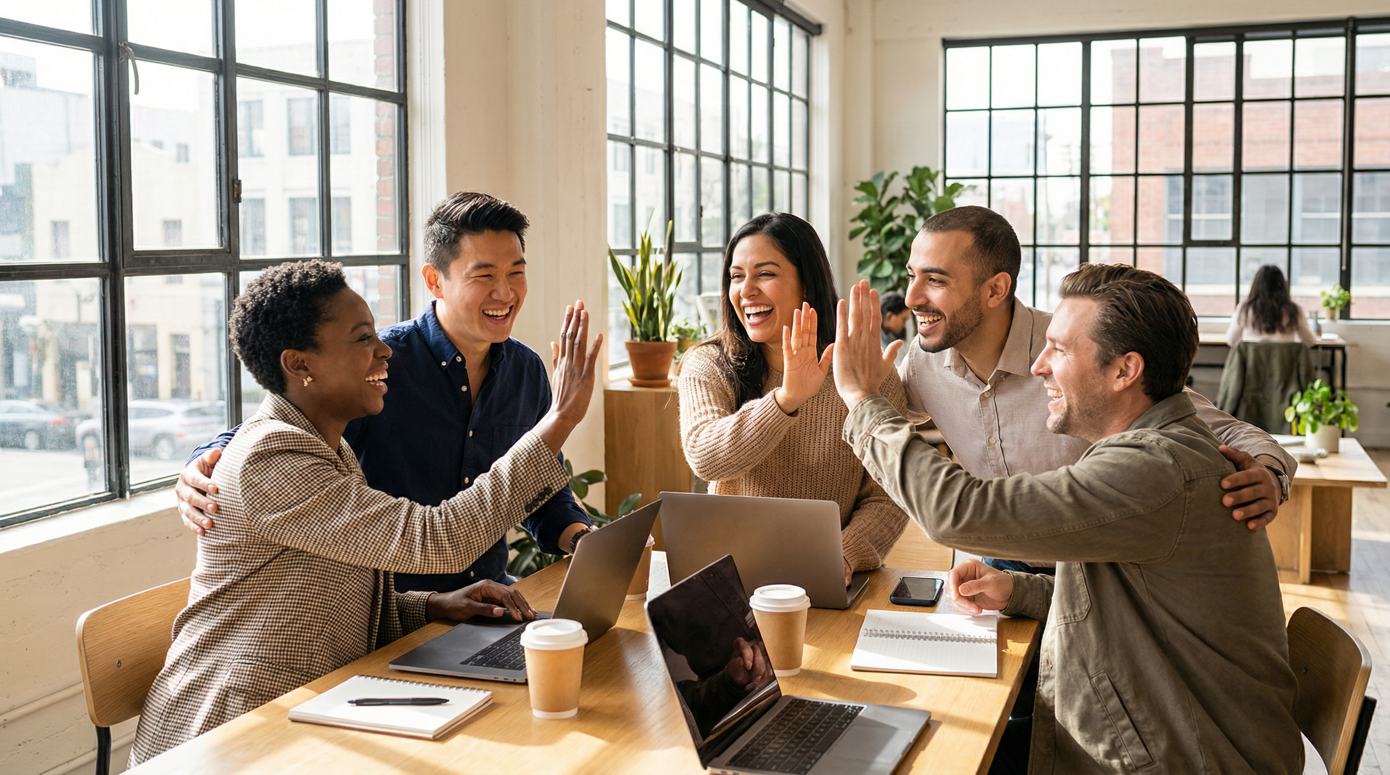 Diverse entrepreneurs celebrating success