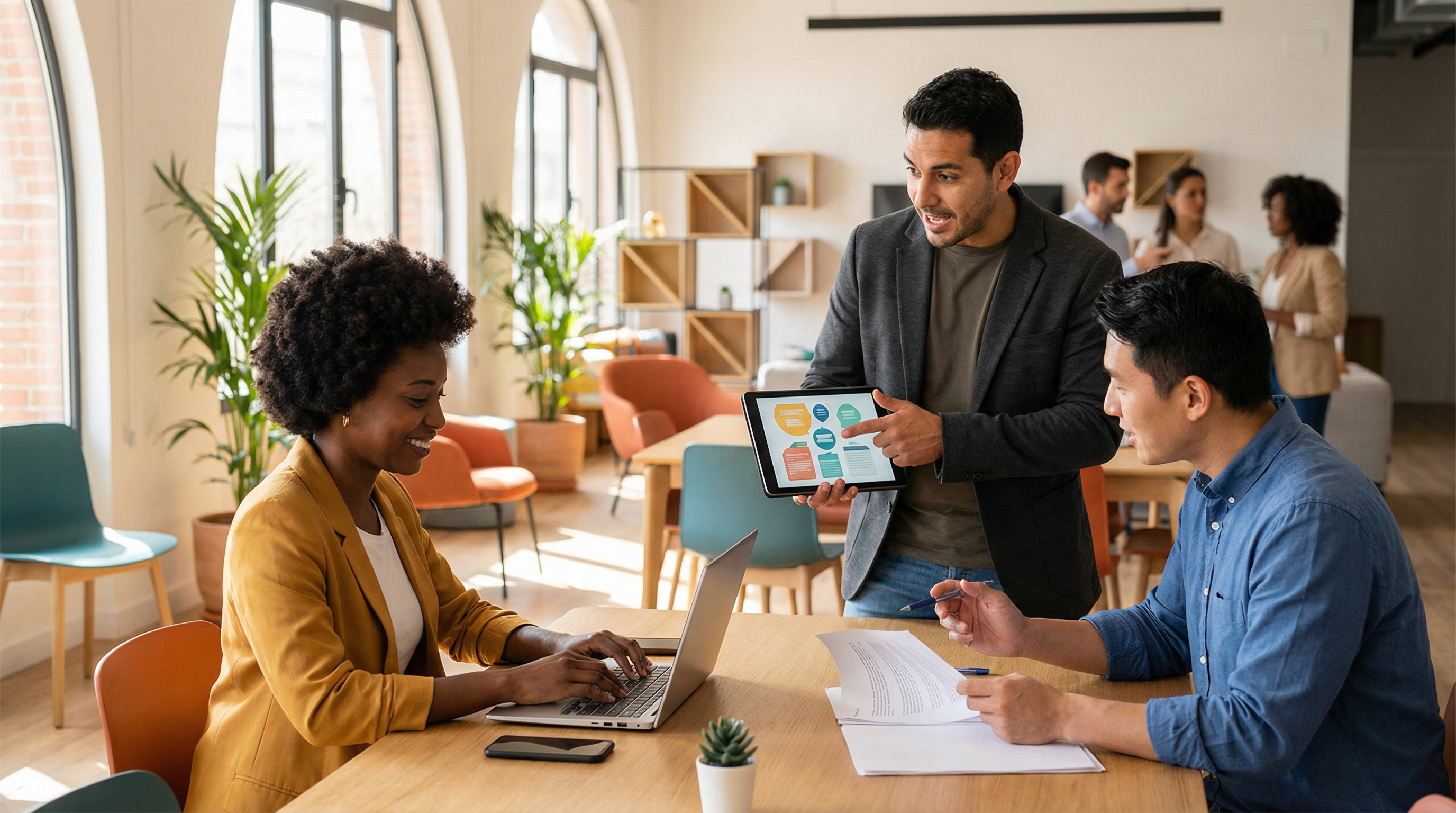 Diverse entrepreneurs collaborating